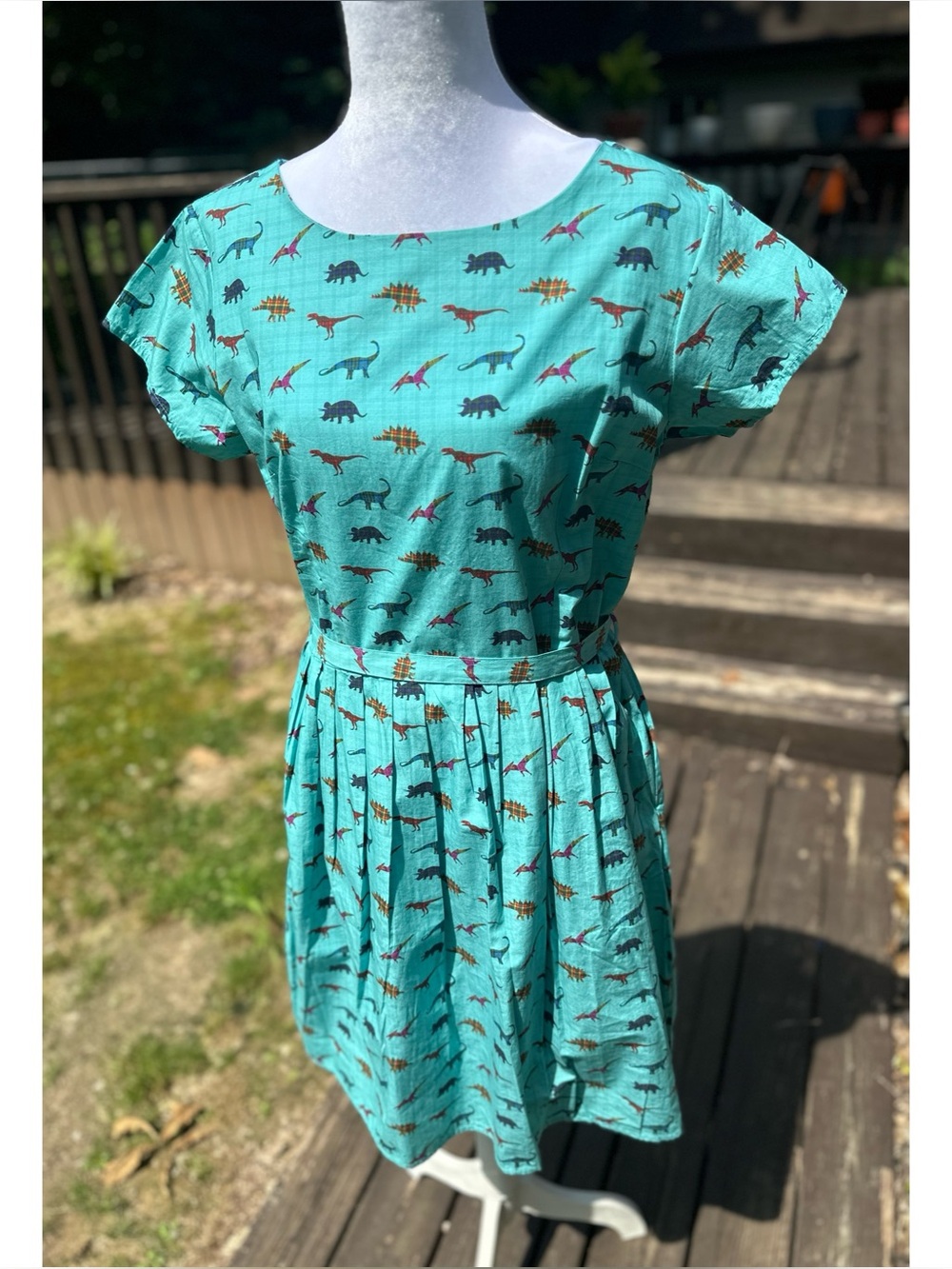 Teal Dinosaur Print Midi Dress - Women still New with tags!